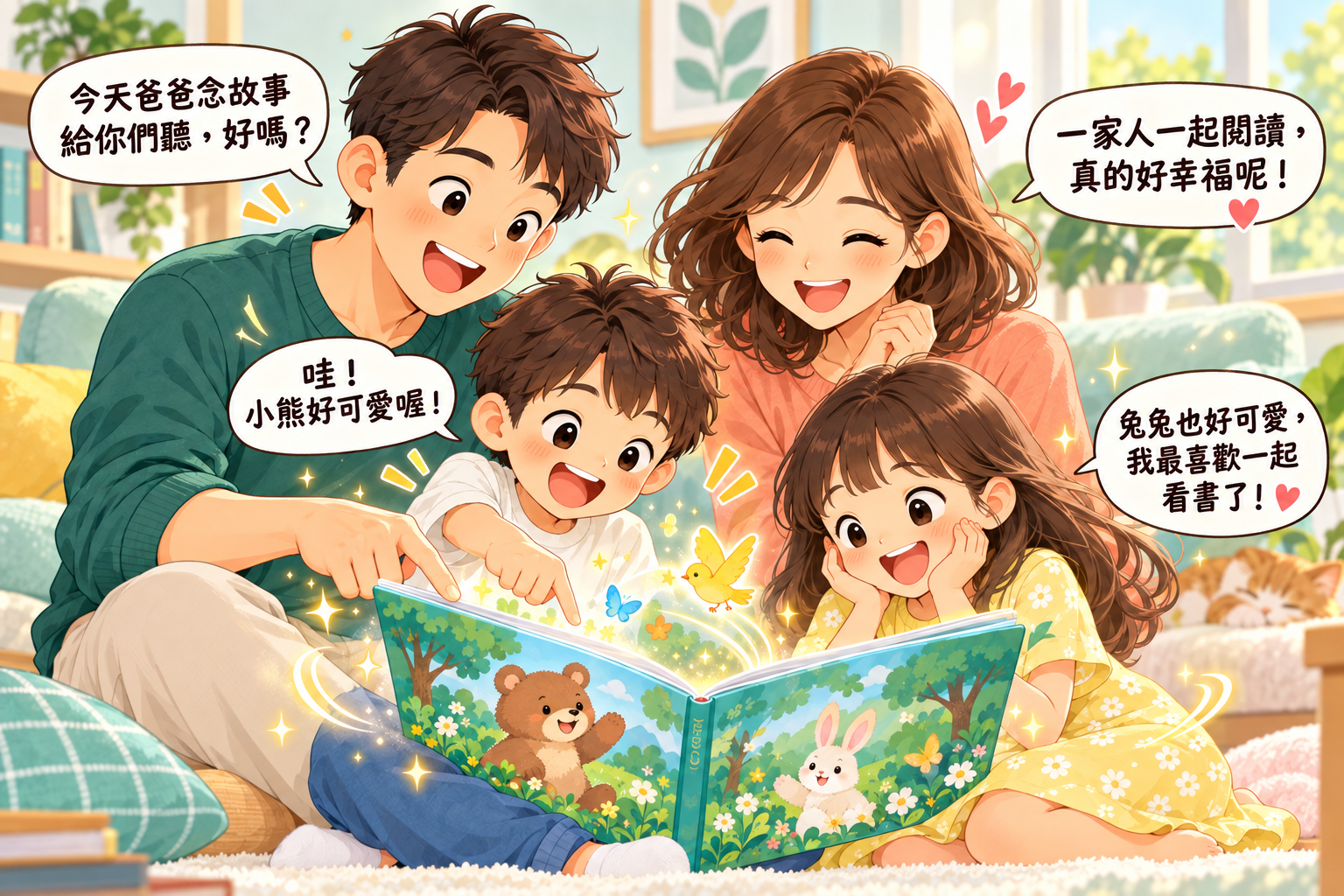 親子共讀溫馨插圖